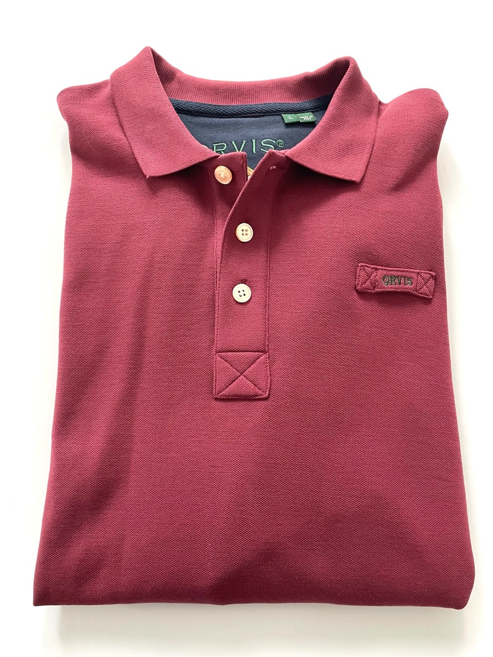 Orvis Polo Shirt Men's Long Sleeve Heavy Classic Fly Fishing Logo Rosewood